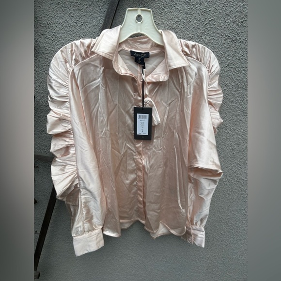 AS By DF Ferrara Ruched-Sleeve Satin Blouse in Blush New with Tags! - Picture 6 of 11